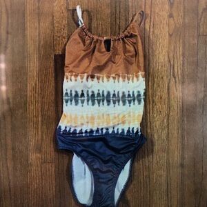Tie-Dye One-Piece Swimsuit in Rust, Cream & Navy
